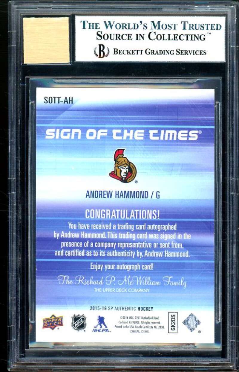 Andrew Hammond 2015-16 SP Authentic Sign Of The Times #ah BGS 9 (9.5 9 9 9 ) Image 2