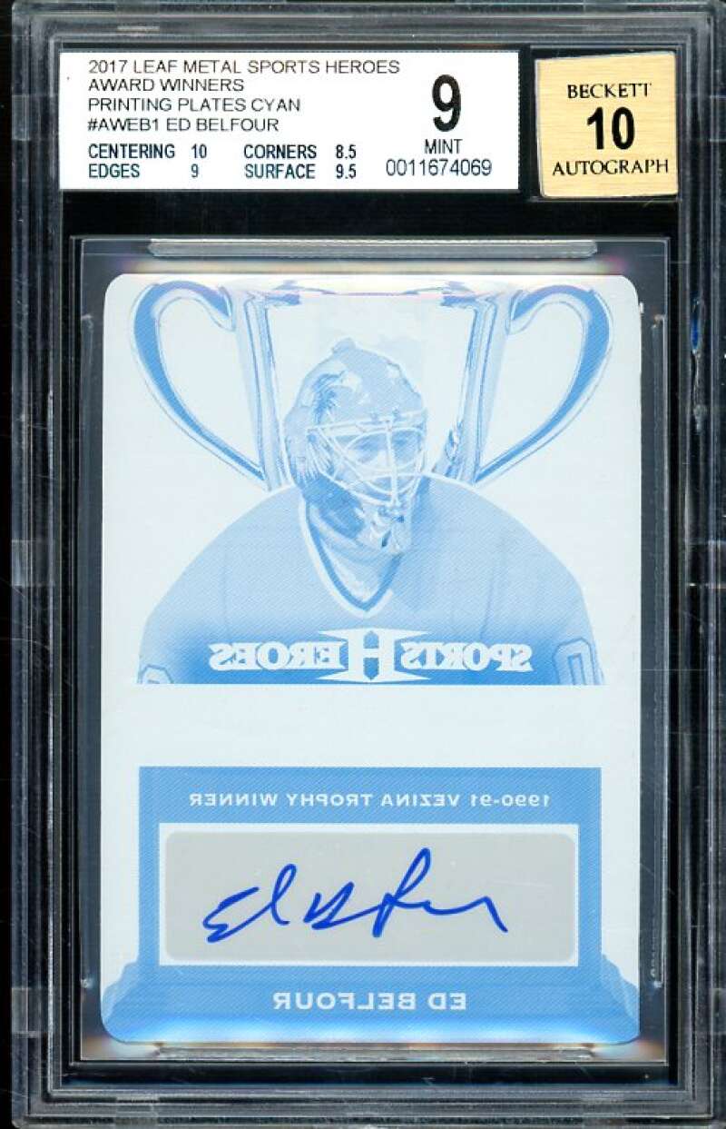 Ed Belfour 2017 Leaf Metal SH AW Printing Plates Cyan Auto #1 (#d 1/1) BGS 9 Image 1