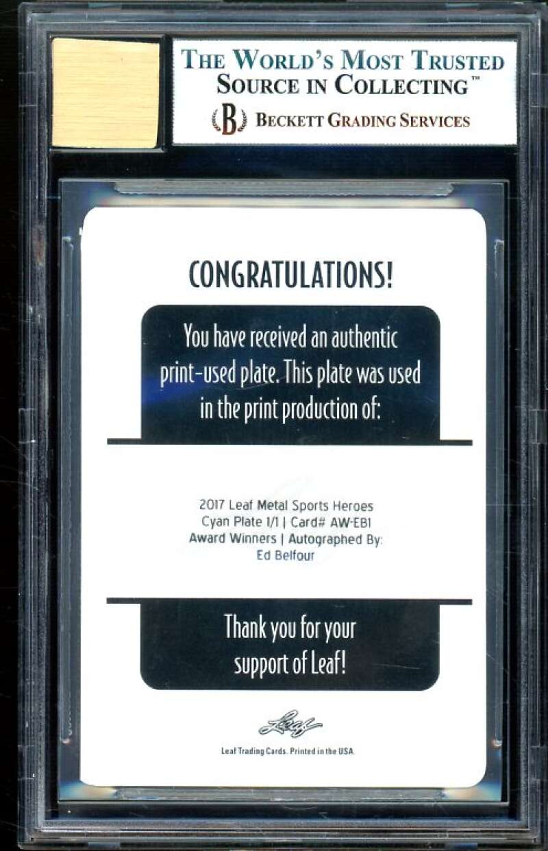 Ed Belfour 2017 Leaf Metal SH AW Printing Plates Cyan Auto #1 (#d 1/1) BGS 9 Image 2