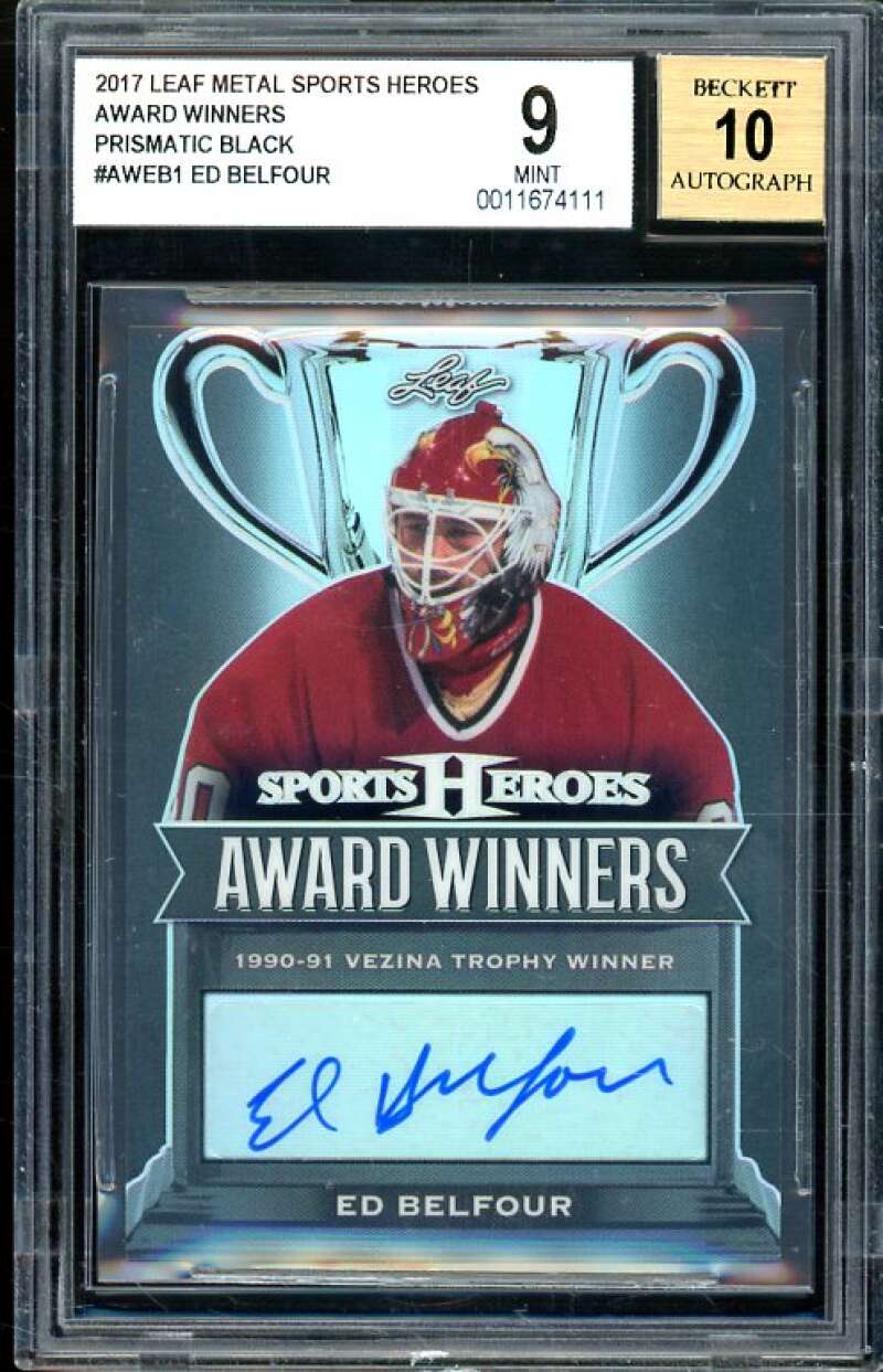 Ed Belfour 2017 Leaf Metal SH Award Winners Prismatic Black Autograph #1 BGS 9 Image 1