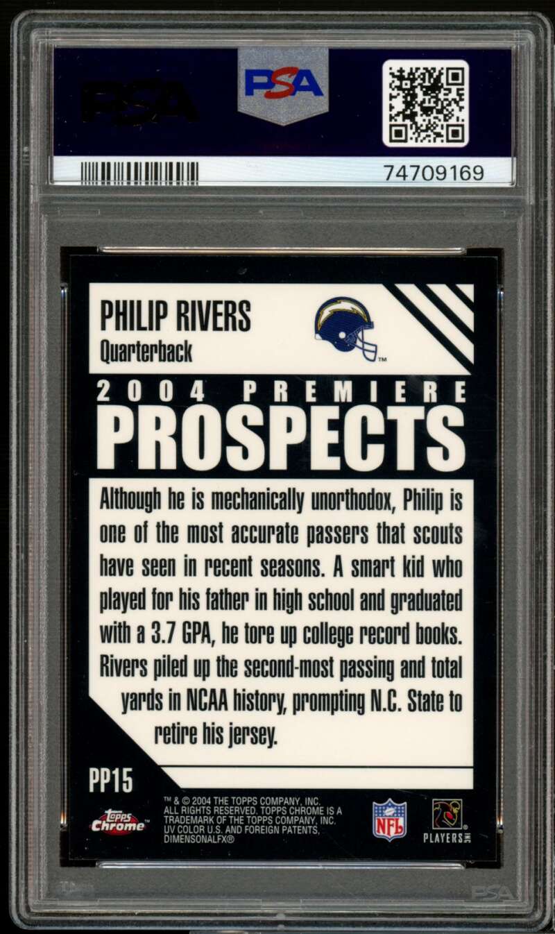 Philip Rivers Rookie Card 2004 Topps Chrome Premiere Prospects #PP15 PSA 8 Image 2