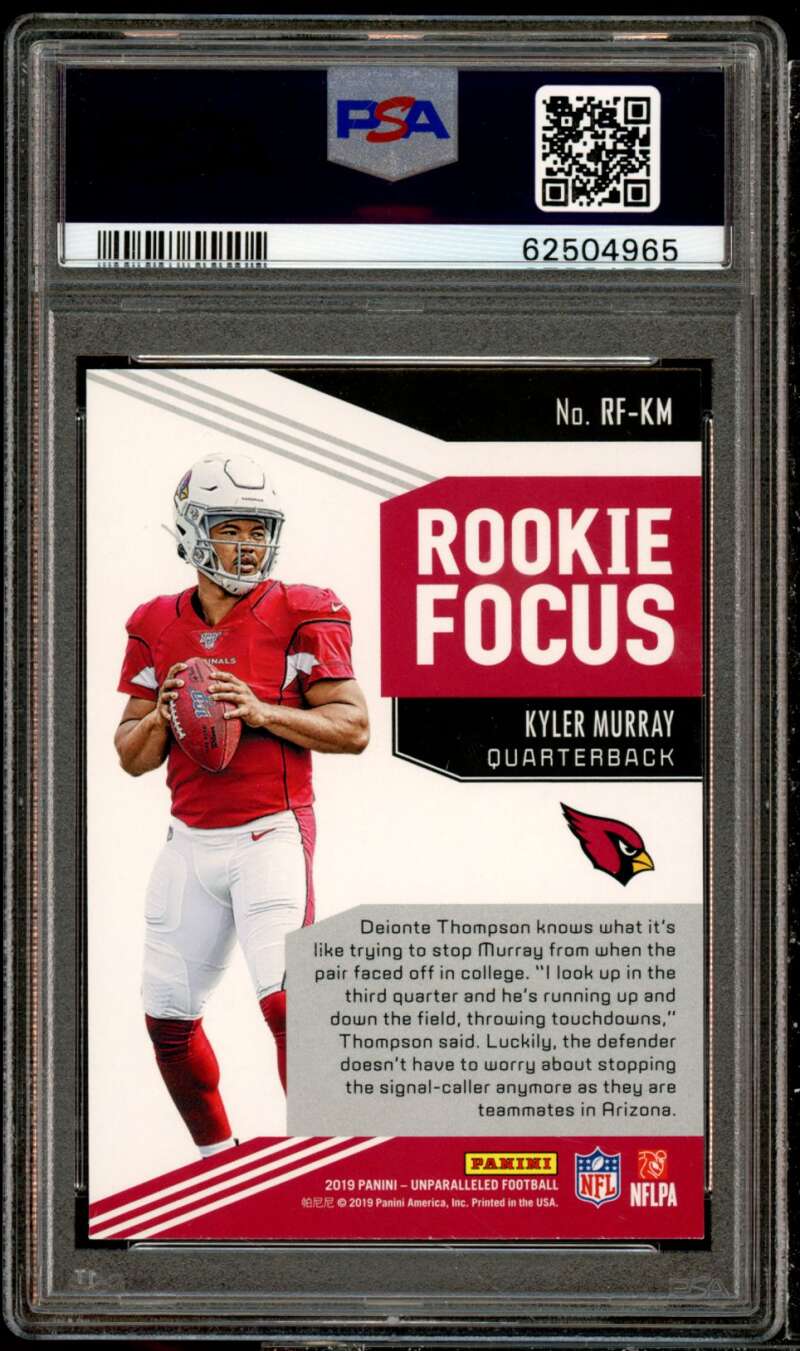 Kyler Murray Rookie Card 2019 Panini Unparalleled Rookie Focus #RF-KM PSA 10 Image 2