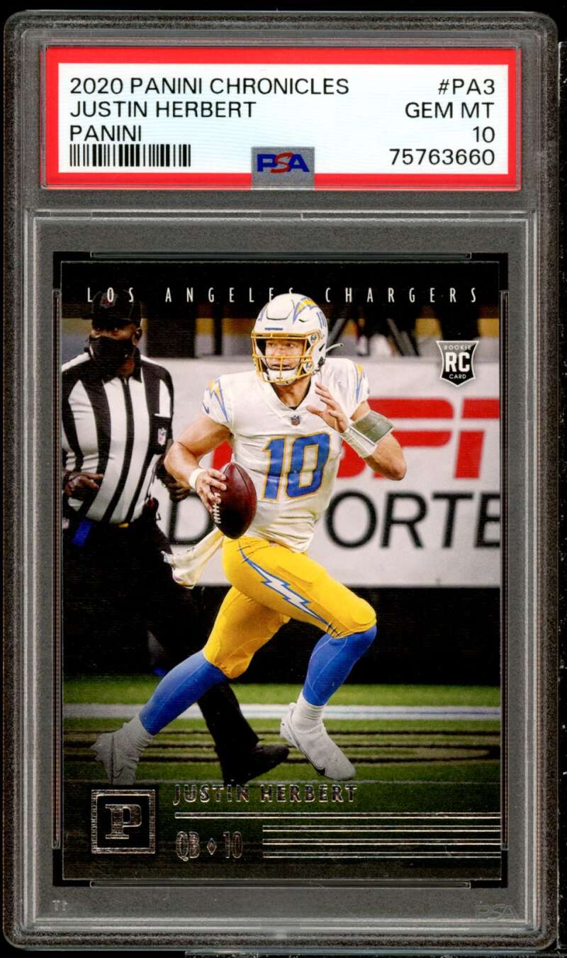 Justin Herbert Rookie Card 2020 Panini Chronicles Panini #PA-3 PSA 10 Image 1