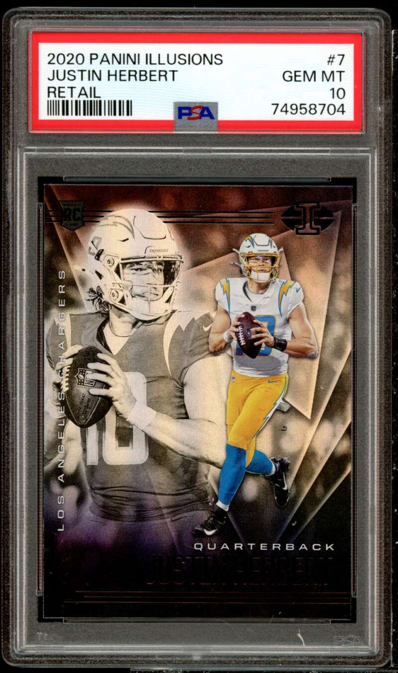 Justin Herbert Rookie Card 2020 Panini Illusions Retail #7 PSA 10 Image 1