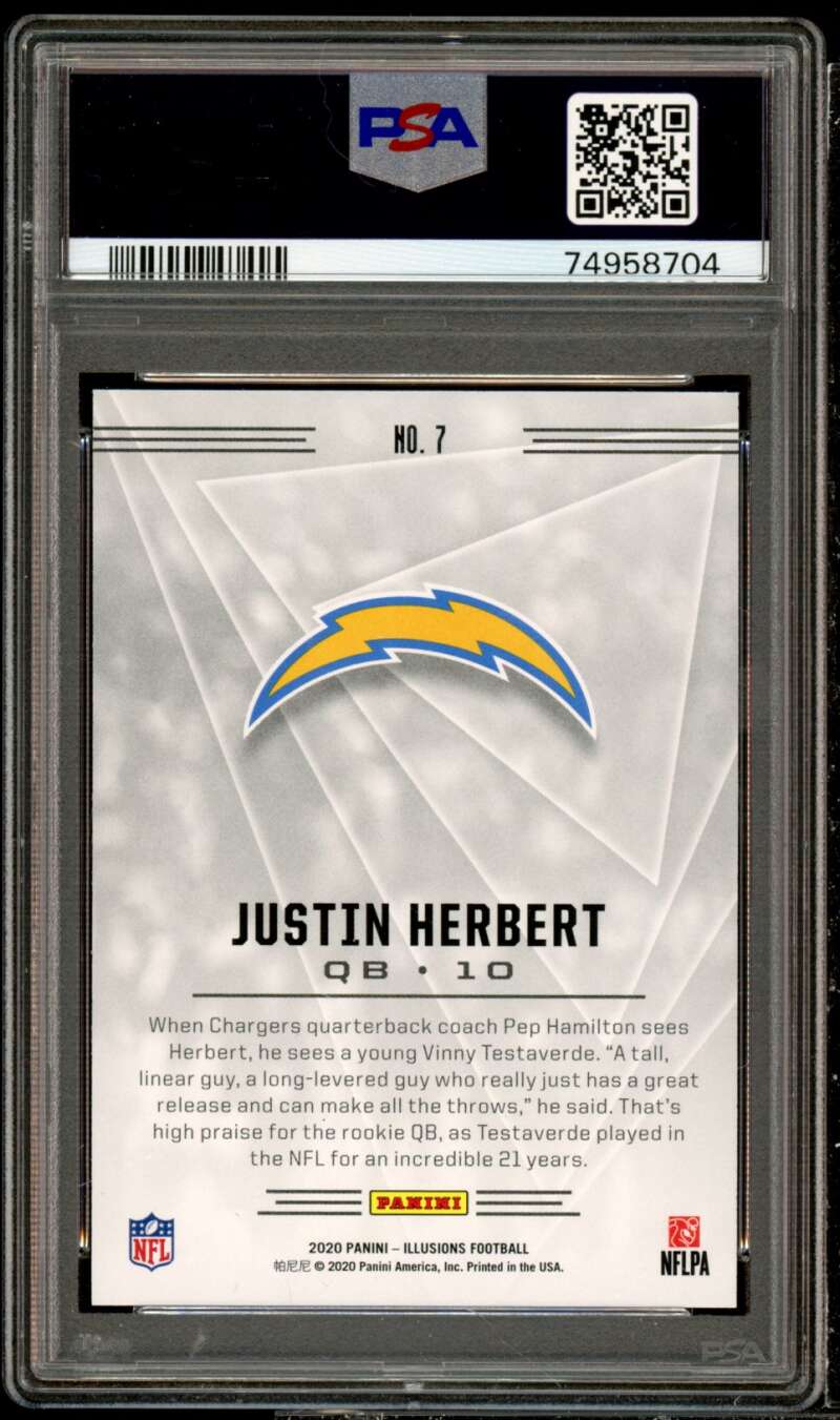 Justin Herbert Rookie Card 2020 Panini Illusions Retail #7 PSA 10 Image 2