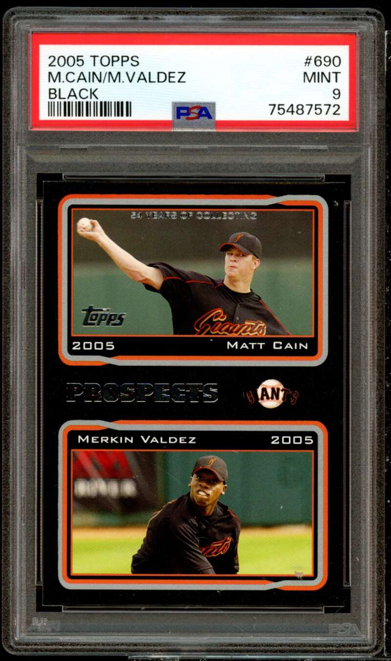 Matt Cain/Merkin Valdez Rookie Card 2005 Topps Black #690 (pop 1) PSA 9 Image 1