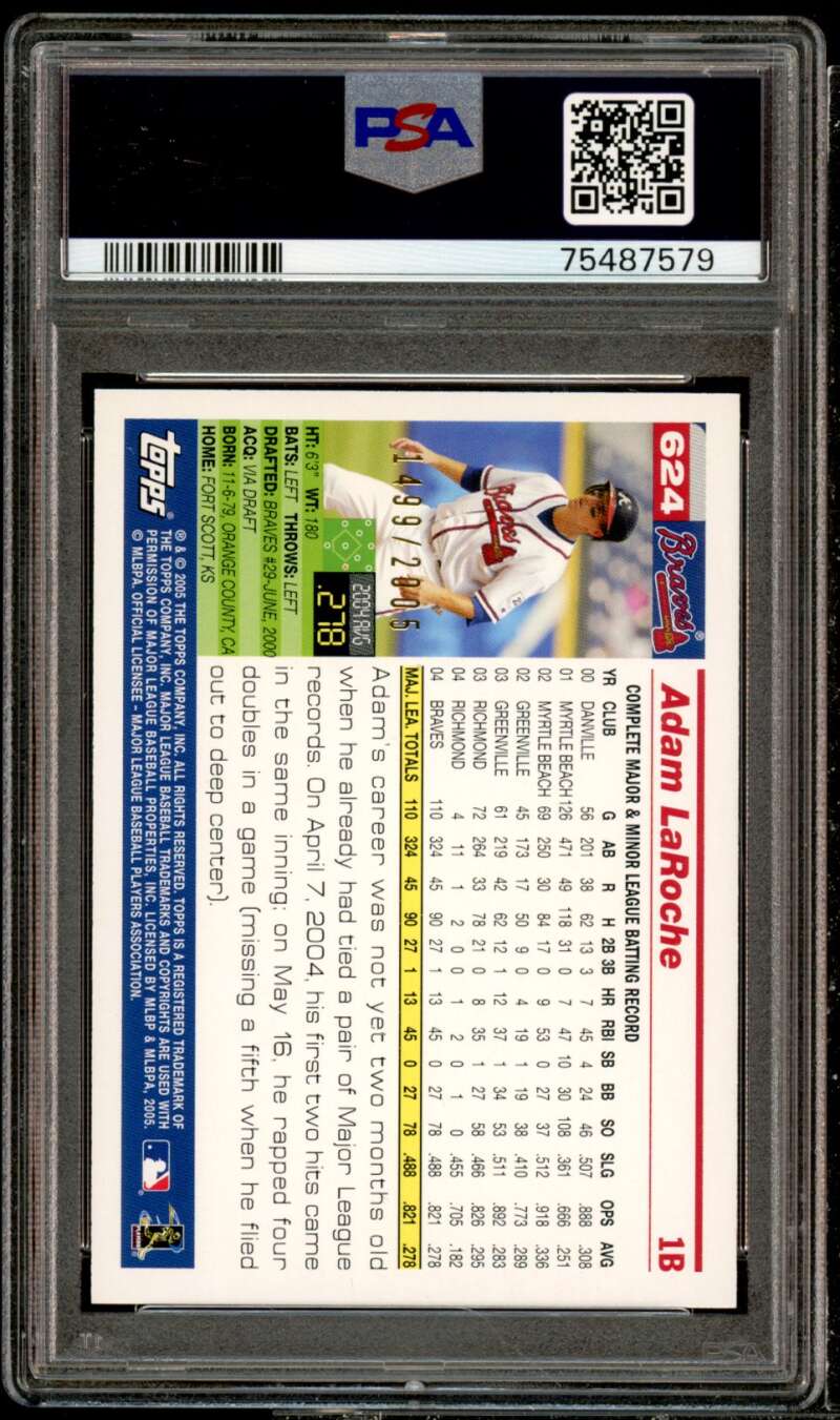 Adam LaRoche Rookie Card 2005 Topps Gold #624 (pop 1) PSA 10 Image 2