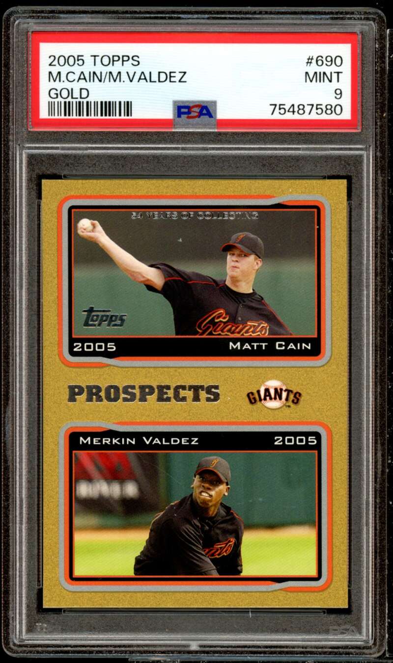 Matt Cain/Merkin Valdez Rookie Card 2005 Topps Gold #690 (pop 1) PSA 9 Image 1