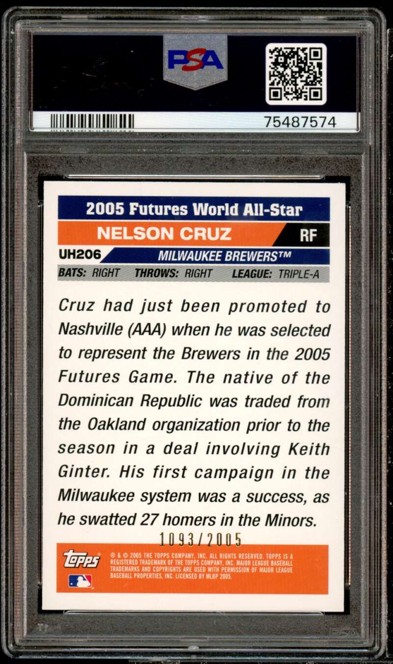 Nelson Cruz Rookie Card 2005 Topps Update Gold #UH206 PSA 9 Image 2