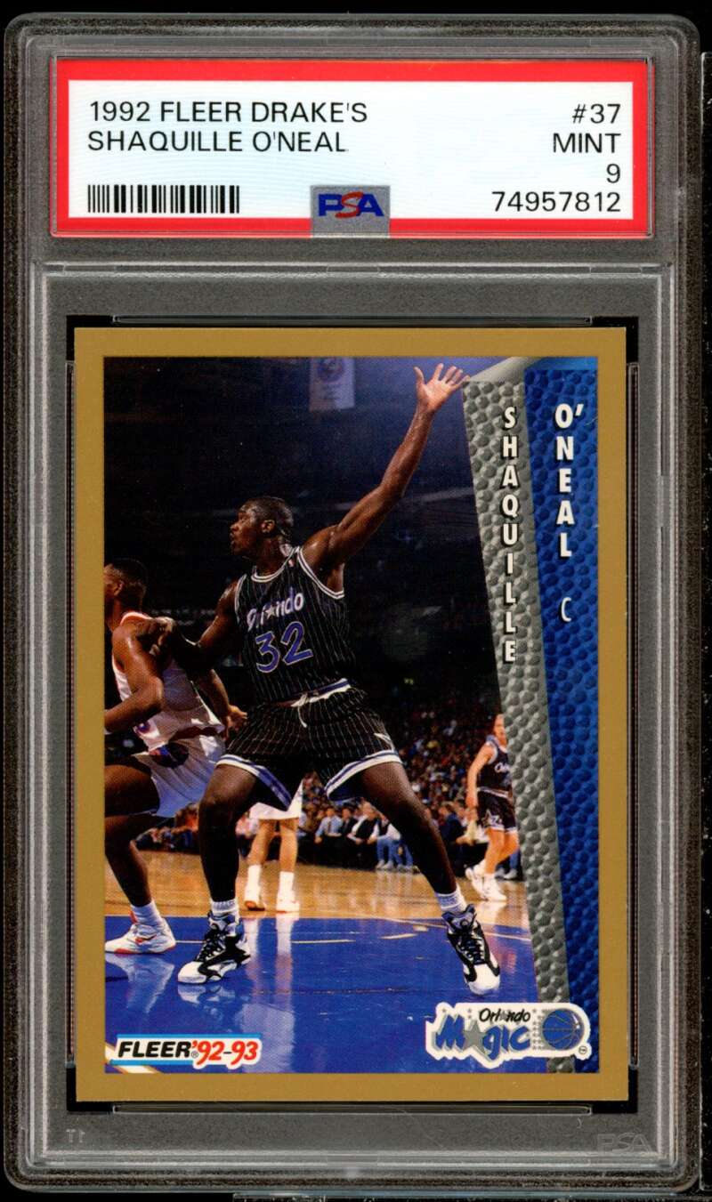 Shaquille O'Neal Rookie Card 1992-93 Fleer Drake's #37 PSA 9 Image 1