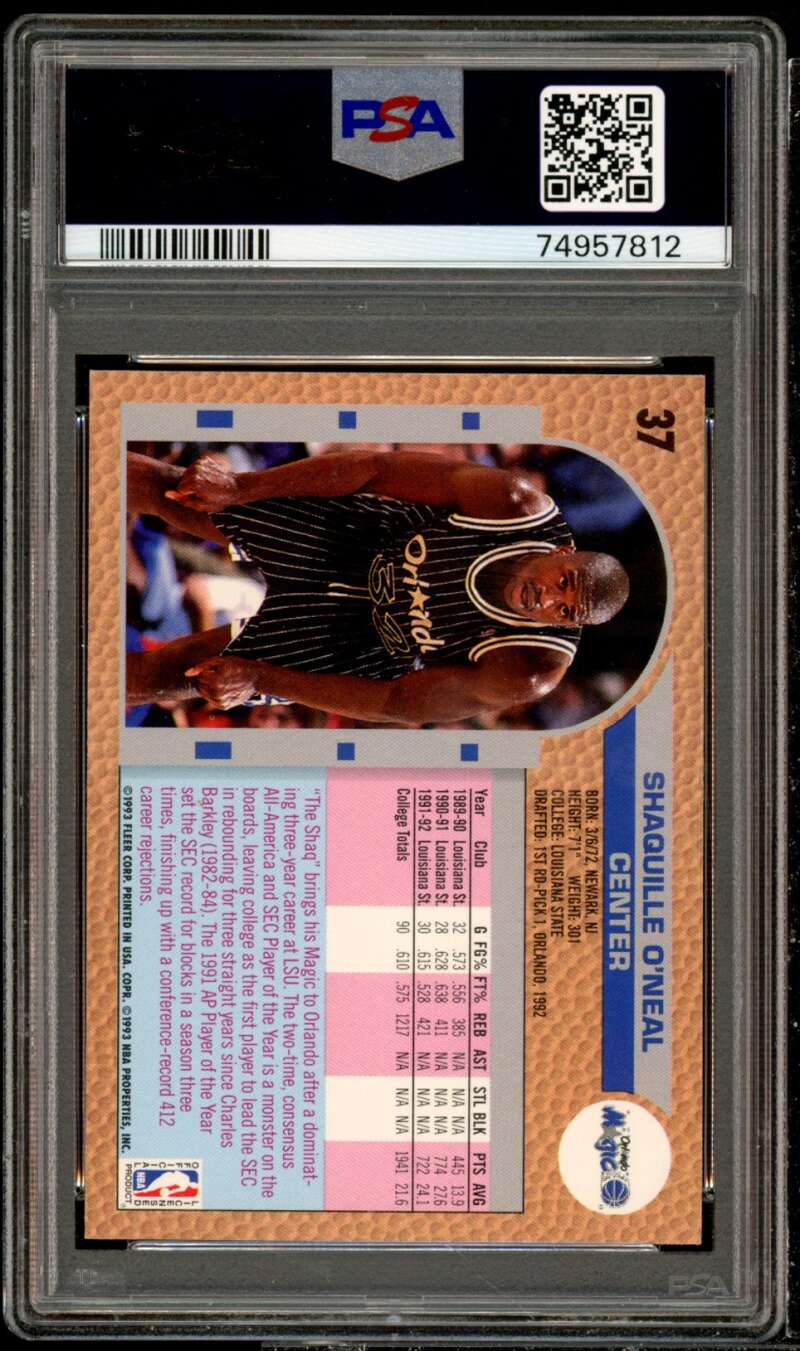 Shaquille O'Neal Rookie Card 1992-93 Fleer Drake's #37 PSA 9 Image 2