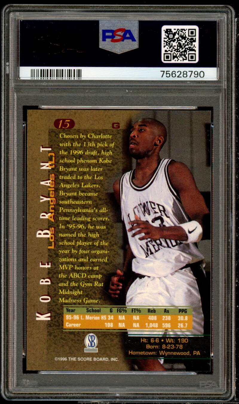 Kobe Bryant Rookie Card 1996-97 Score Board Autographed BK #15 PSA 9 Image 2