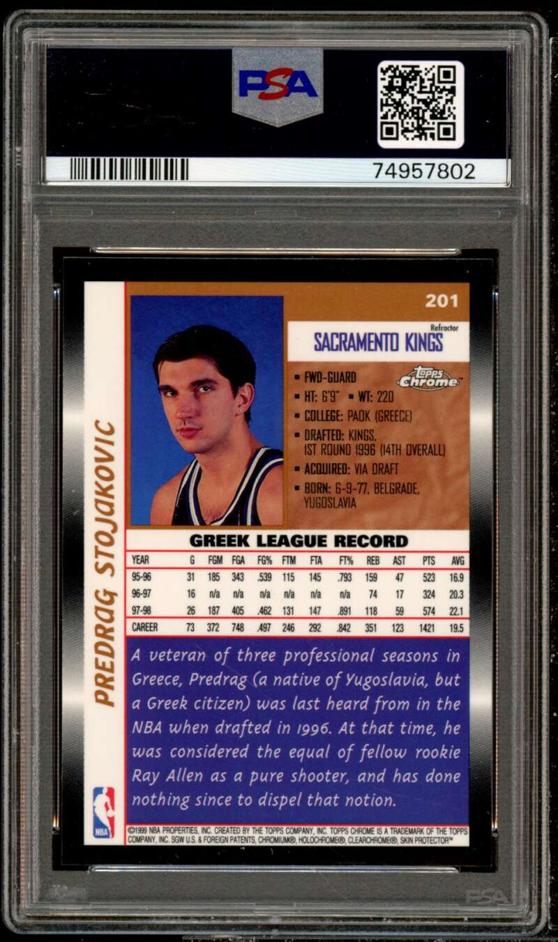 Predrag Stojakovic Rookie Card 1998-99 Topps Chrome Refractor #201 PSA 8 Image 2