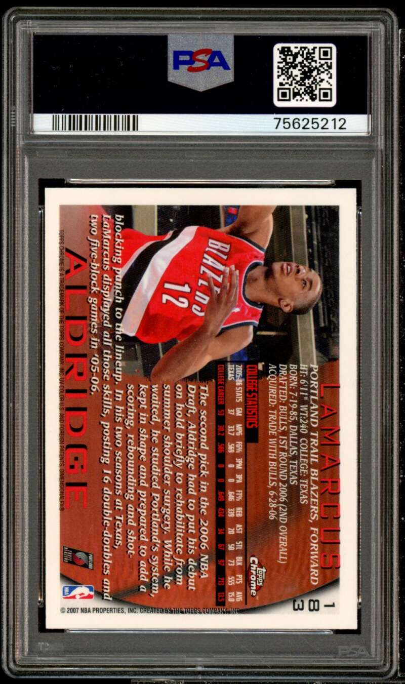 LaMarcus Aldridge Rookie Card 2006-07 Topps Chrome 1996 Variation #183 PSA 9 Image 2