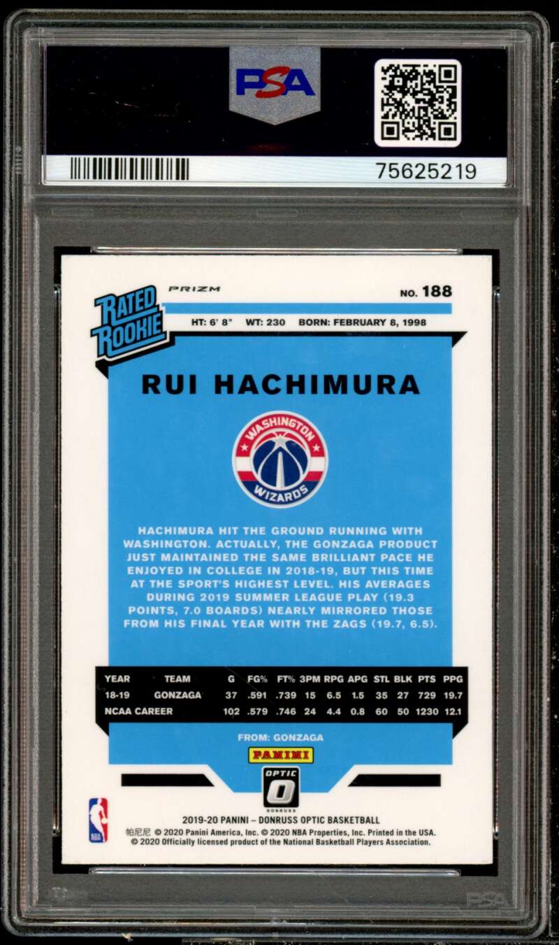 Rui Hachimura Rookie Card 2009-10 Panini Donruss Optic Blue Velocity #188 PSA 10 Image 2