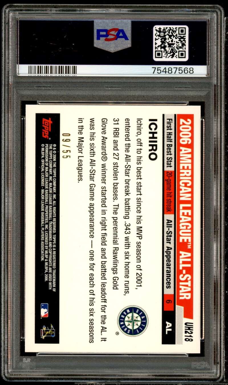 Ichiro Suzuki Card 2006 Topps Black #UH218 (pop 1) PSA 9 Image 2