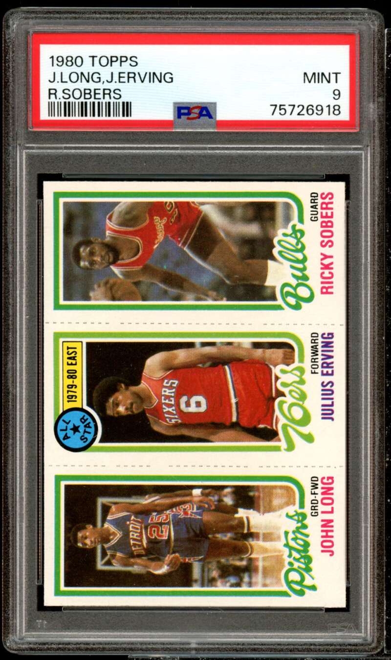 John Long/ Ricy Sobers/ Julius Erving Card 1980-81 Topps #1 PSA 9 Image 1