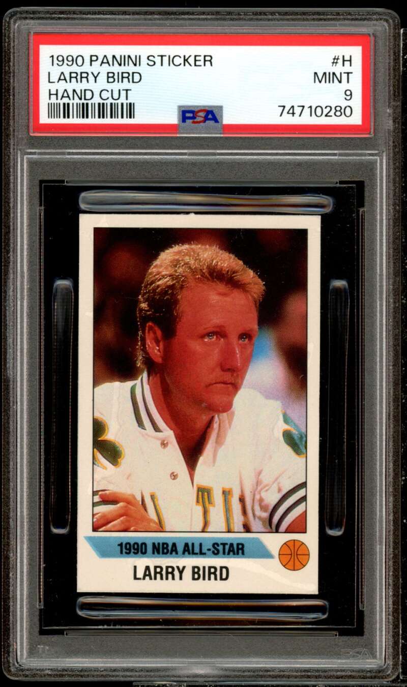 Larry Bird Card 1990-91 Panini Stickers #H PSA 9 Image 1