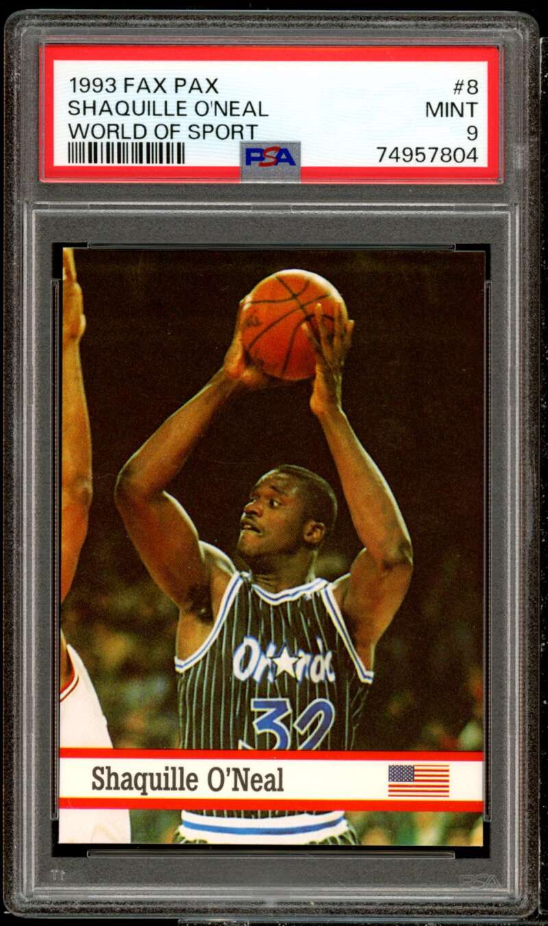 Shaquille O'neal Card 1993 Fax Pax World Of Sport #8 PSA 9 Image 1