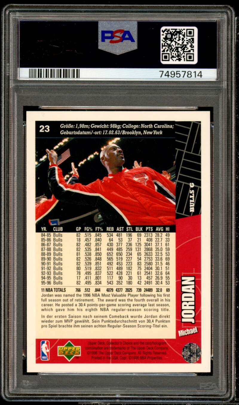 Michael Jordan Card 1996-97 Collector's Choice #23 PSA 9 Image 2