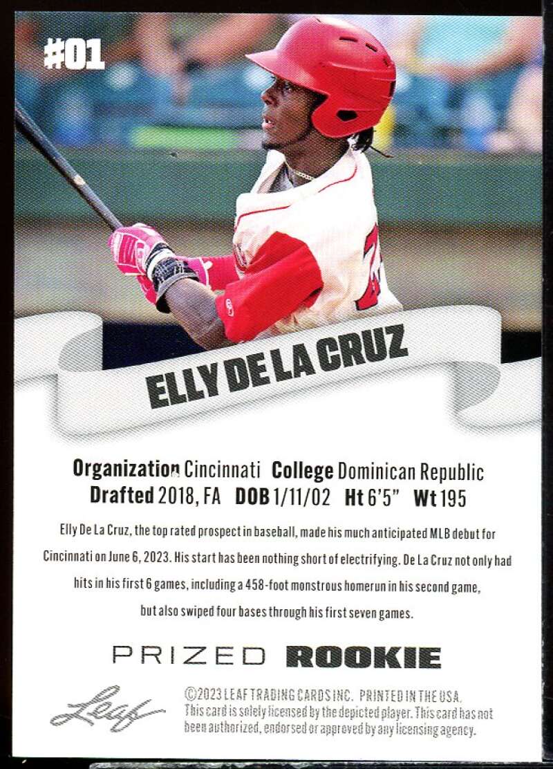 Elly De La Cruz Rookie Card 2013 Leaf Prized #01 Image 2