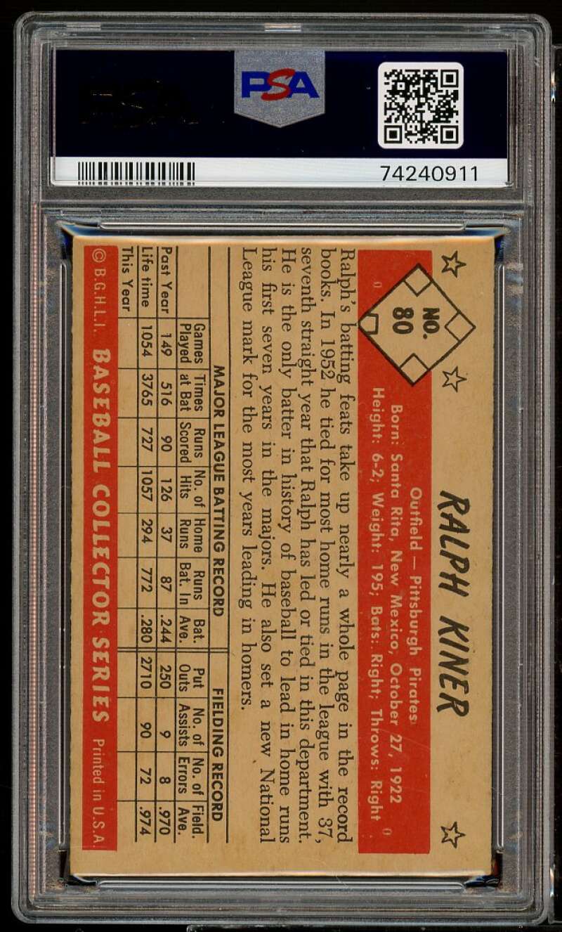 Ralph Kiner Card 1953 Bowman Color #80 PSA 5 Image 2