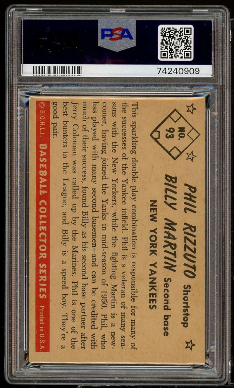 Billy Martin/Phil Rizzuto Card 1953 Bowman Color #93 PSA 5 Image 2