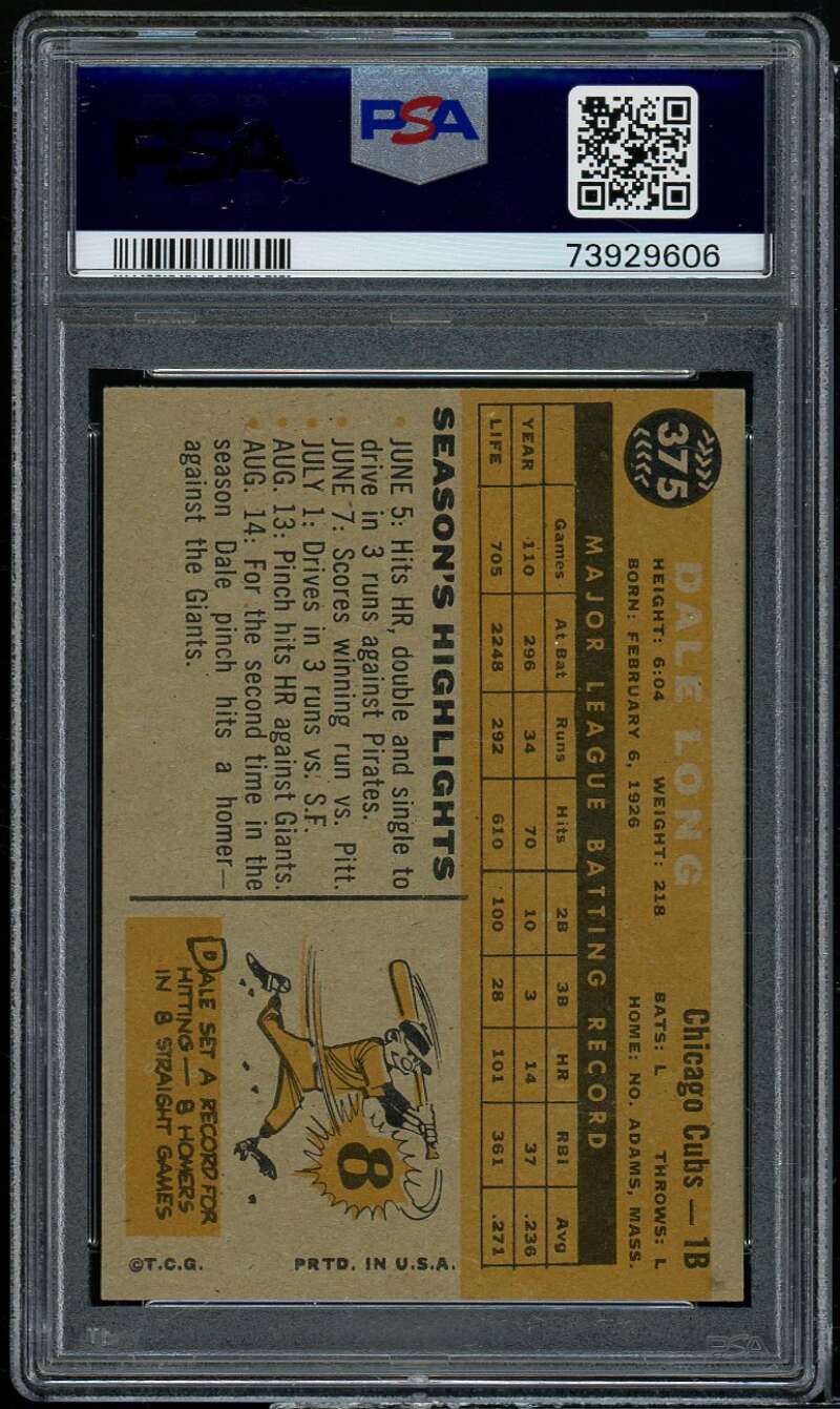 Dale Long Card 1960 Topps #375 PSA 7 Image 2