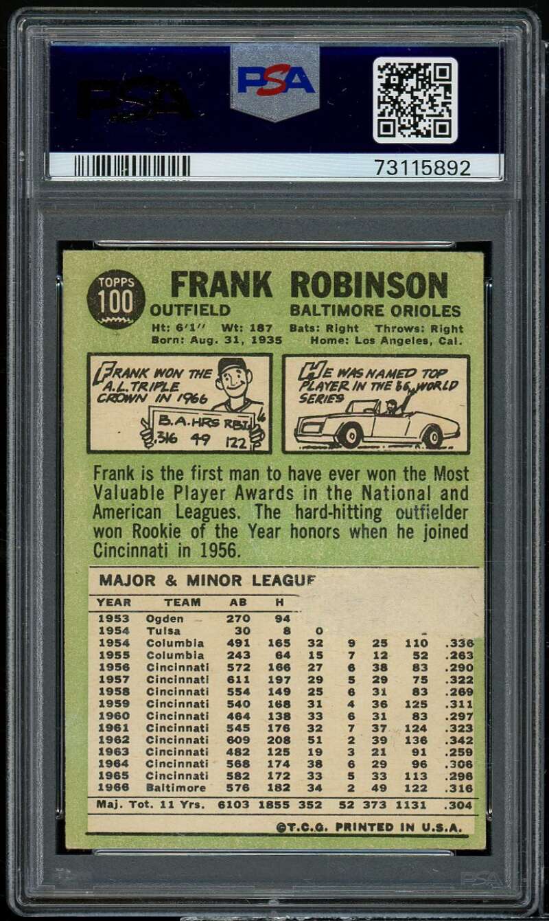 Lot of (4) 1967 Topps Baseball Cards with #100 Frank Robinson