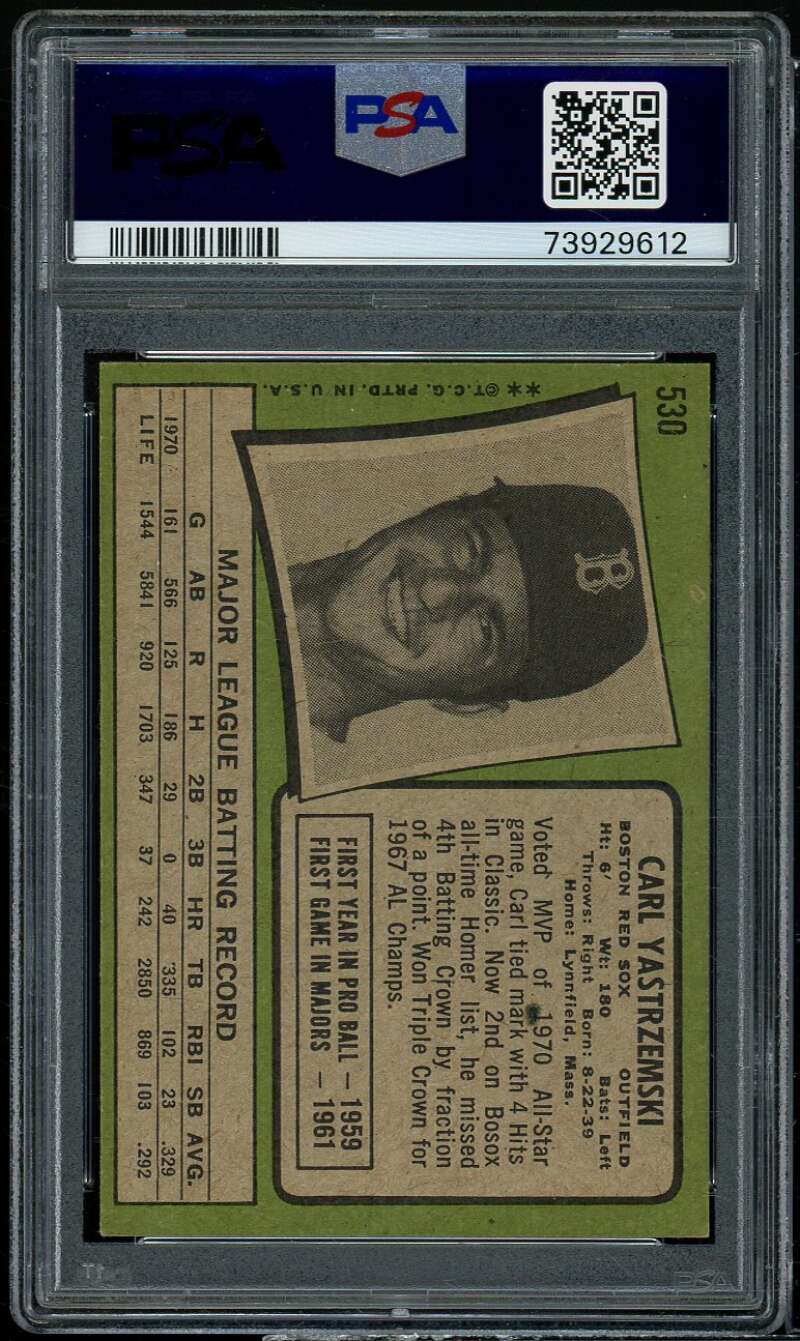 Carl Yastrzemski Card 1971 Topps #530 PSA 6 Image 2