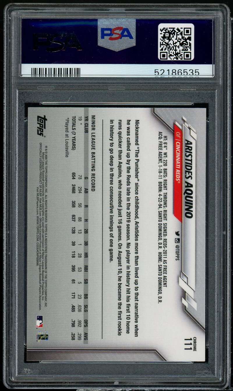 Aristides Aquino Card 2020 Topps Chrome #111 PSA 10 Image 2