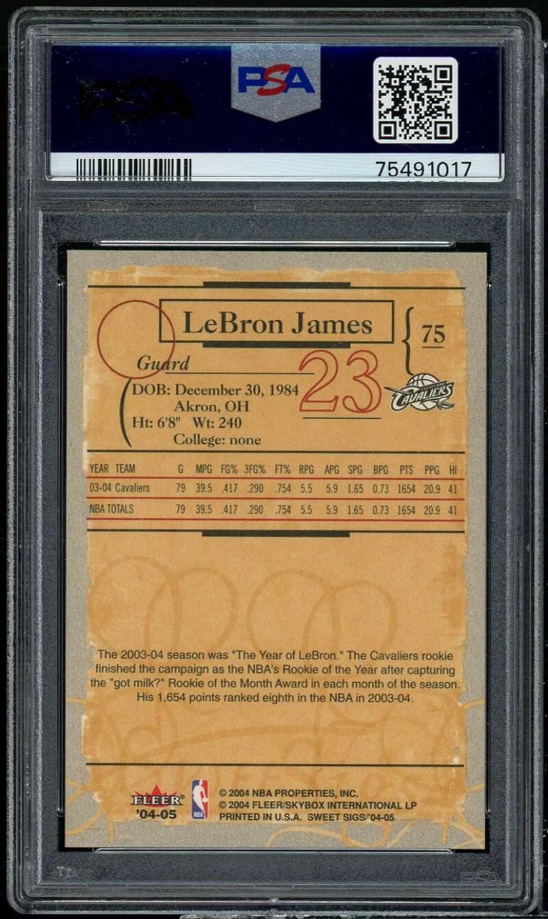 LeBron James Card 2004-05 Fleer Sweet Sigs #75 PSA 10 Image 2