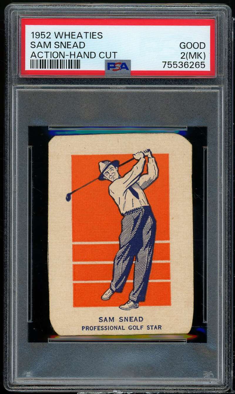 Sam Snead Golf Card 1952 Wheaties Action-Hand Cut #nno PSA 2 MK Image 1