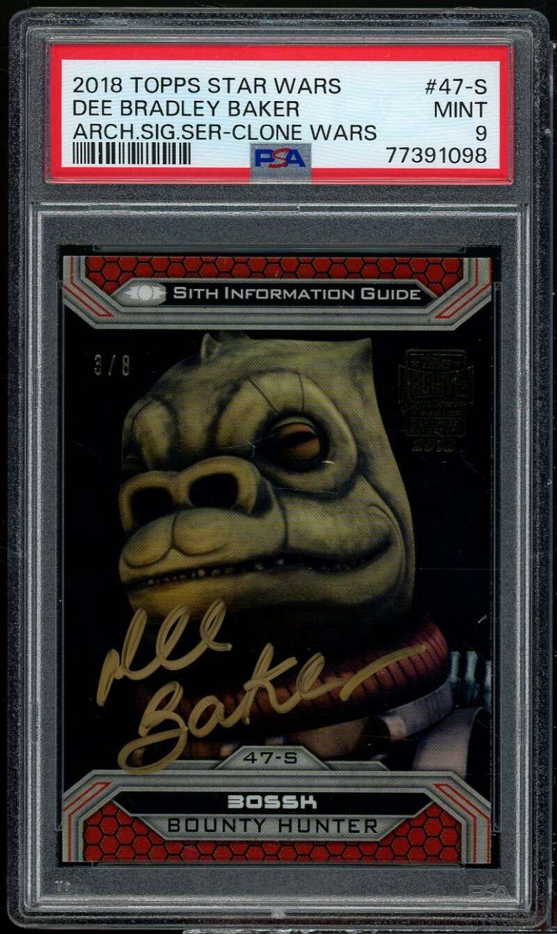 Dee Bradley Baker Auto 2018 Topps Star Wars Arch Sig Ser Clone Wars #47 PSA 9 Image 1