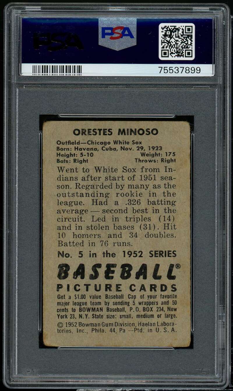 Minnie Minoso Rookie Card 1952 Bowman #5 PSA 2 Image 2