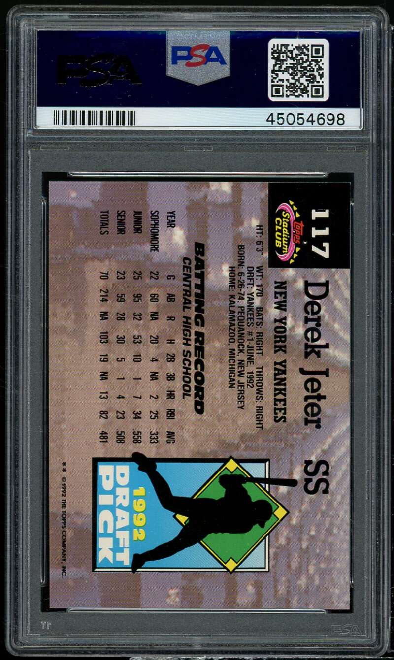 Derek Jeter Rookie Card 1993 Stadium Club Murphy #117 PSA 9 Image 2