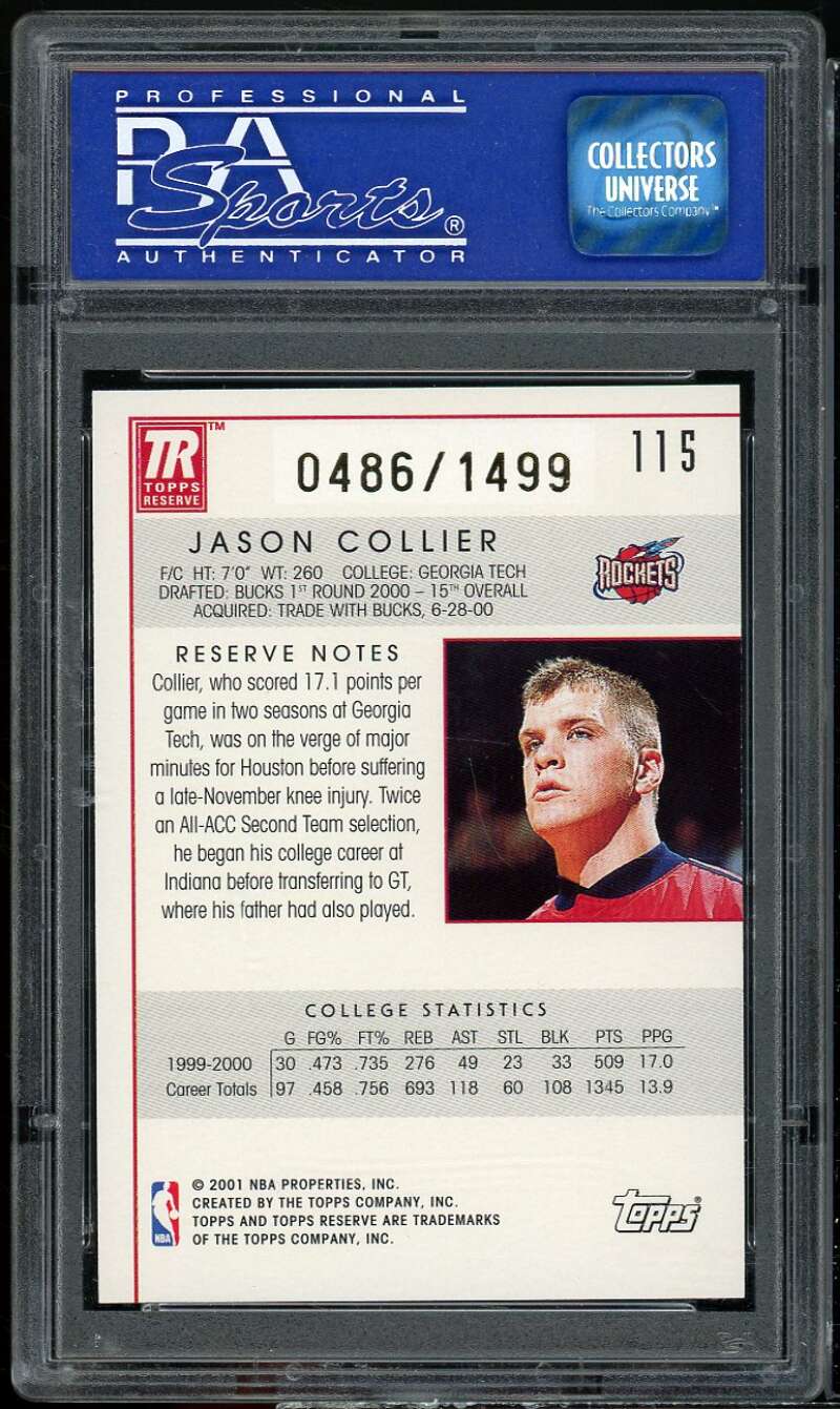 Jason Collins Rookie Card 2000-01 Topps Reserve #115 PSA 8 Image 2