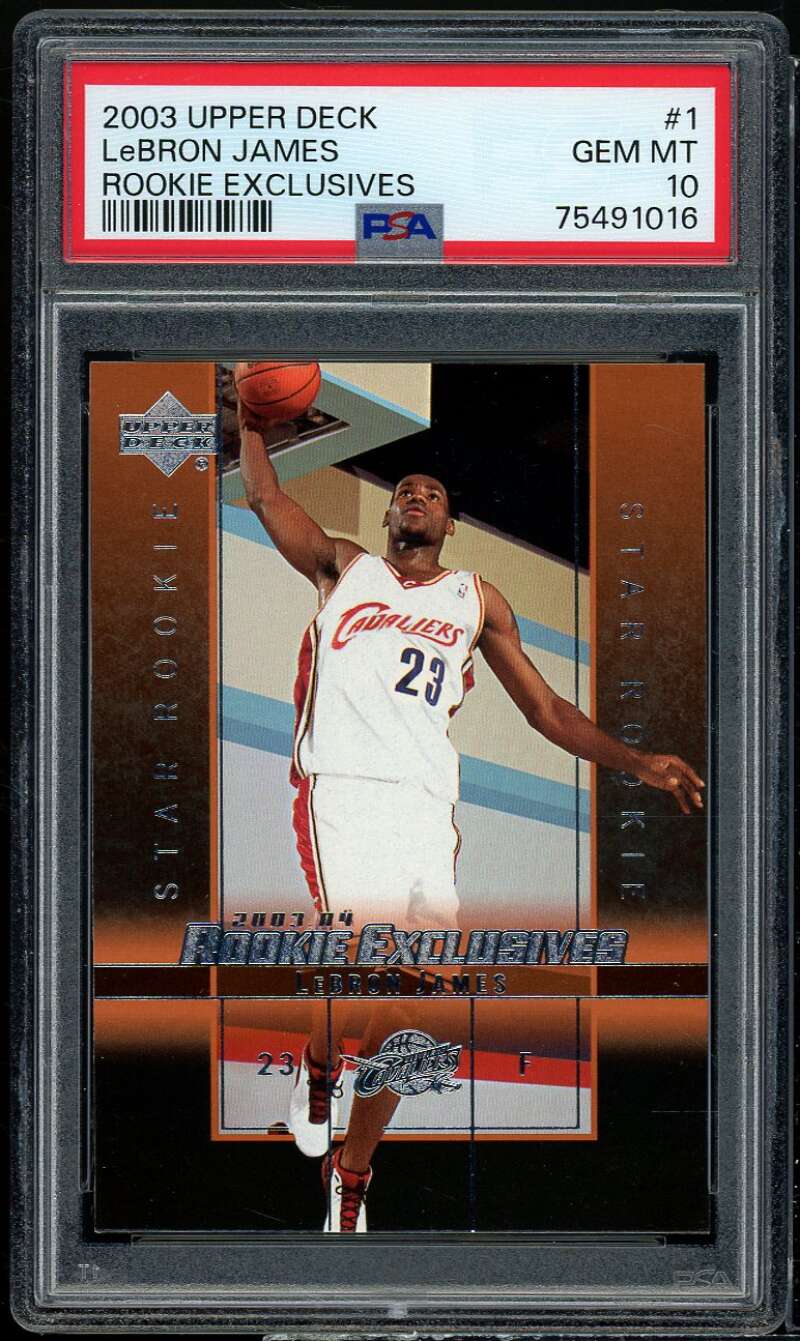 LeBron James Rookie Card 2003-04 Upper Deck Rookie Exclusives #1 PSA 10 Image 1