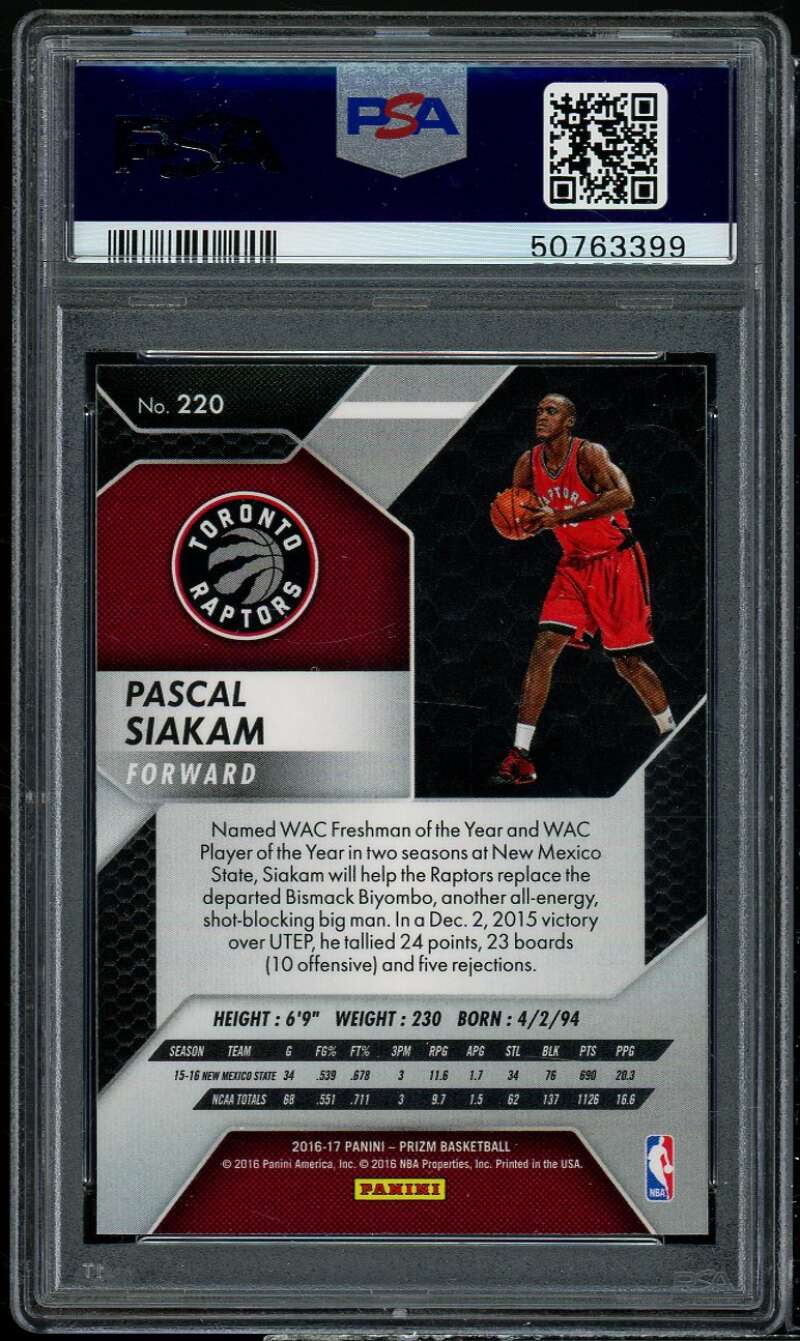 Pascal Siakam Rookie Card 2016-17 Panini Prizm #220 PSA 10 Image 2