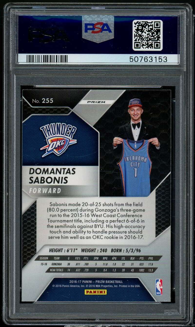 Domantas Sabonis Rookie Card 2016-17 Panini Prizm Green Prizm #255 PSA 9 Image 2