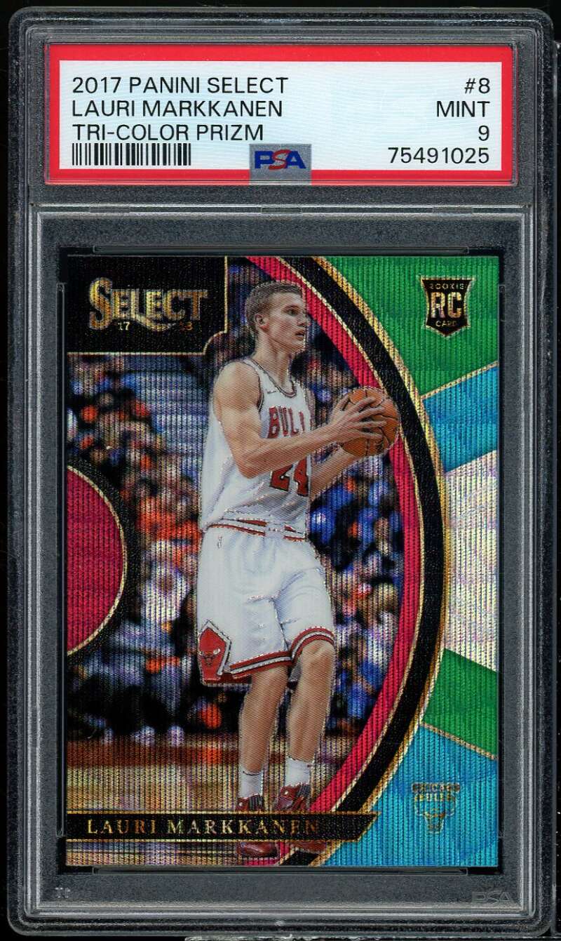 Lauri Markkanen Rookie Card 2017-18 Panini Select Tri-Color Prizm #8 PSA 9 Image 1