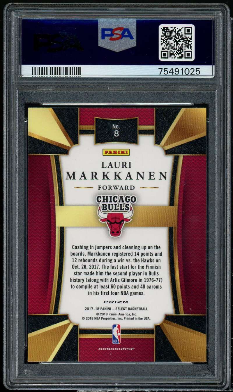 Lauri Markkanen Rookie Card 2017-18 Panini Select Tri-Color Prizm #8 PSA 9 Image 2