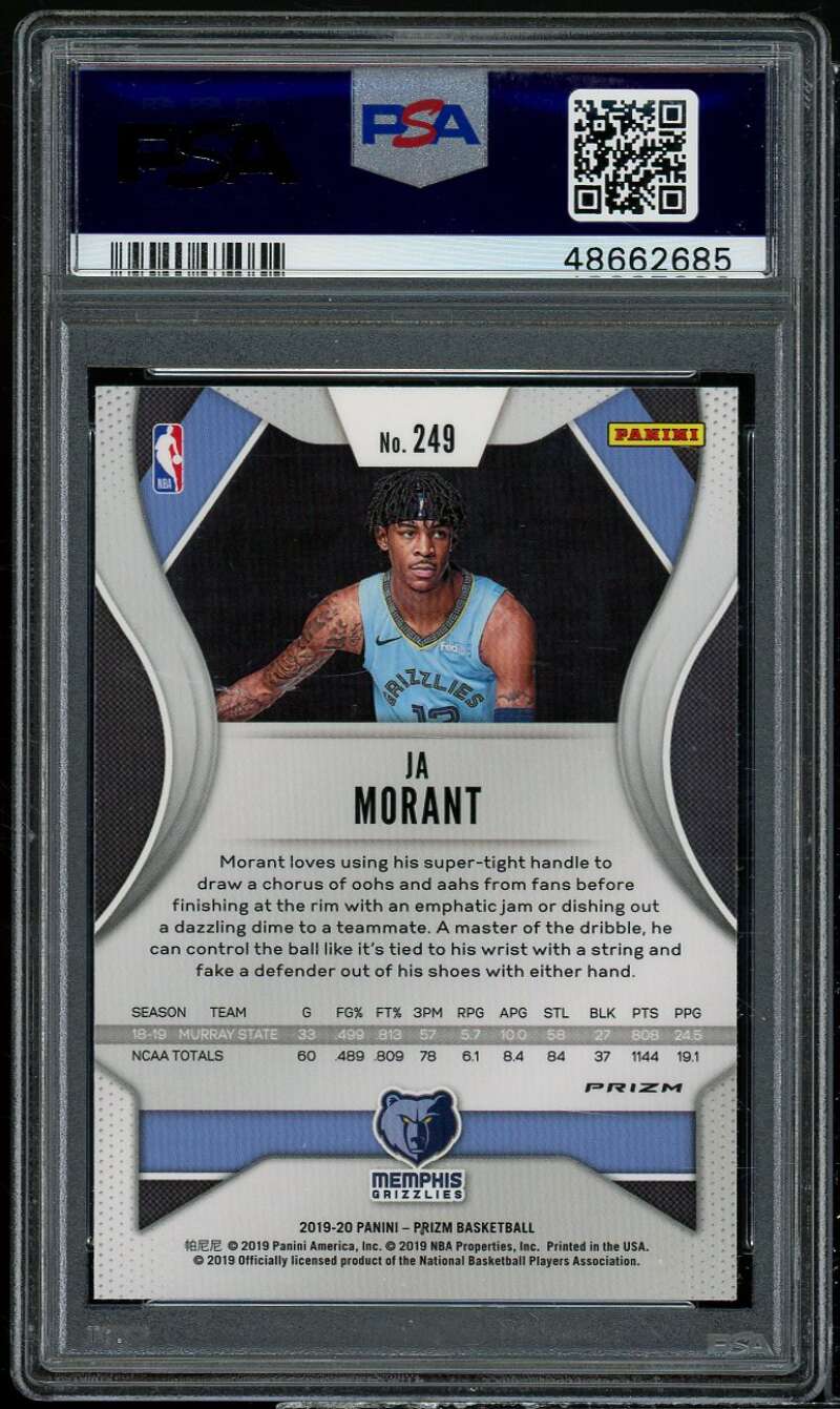 Ja Morant Rookie Card 2019-20 Panini Prizm Prizms Green #249 PSA 9 Image 2