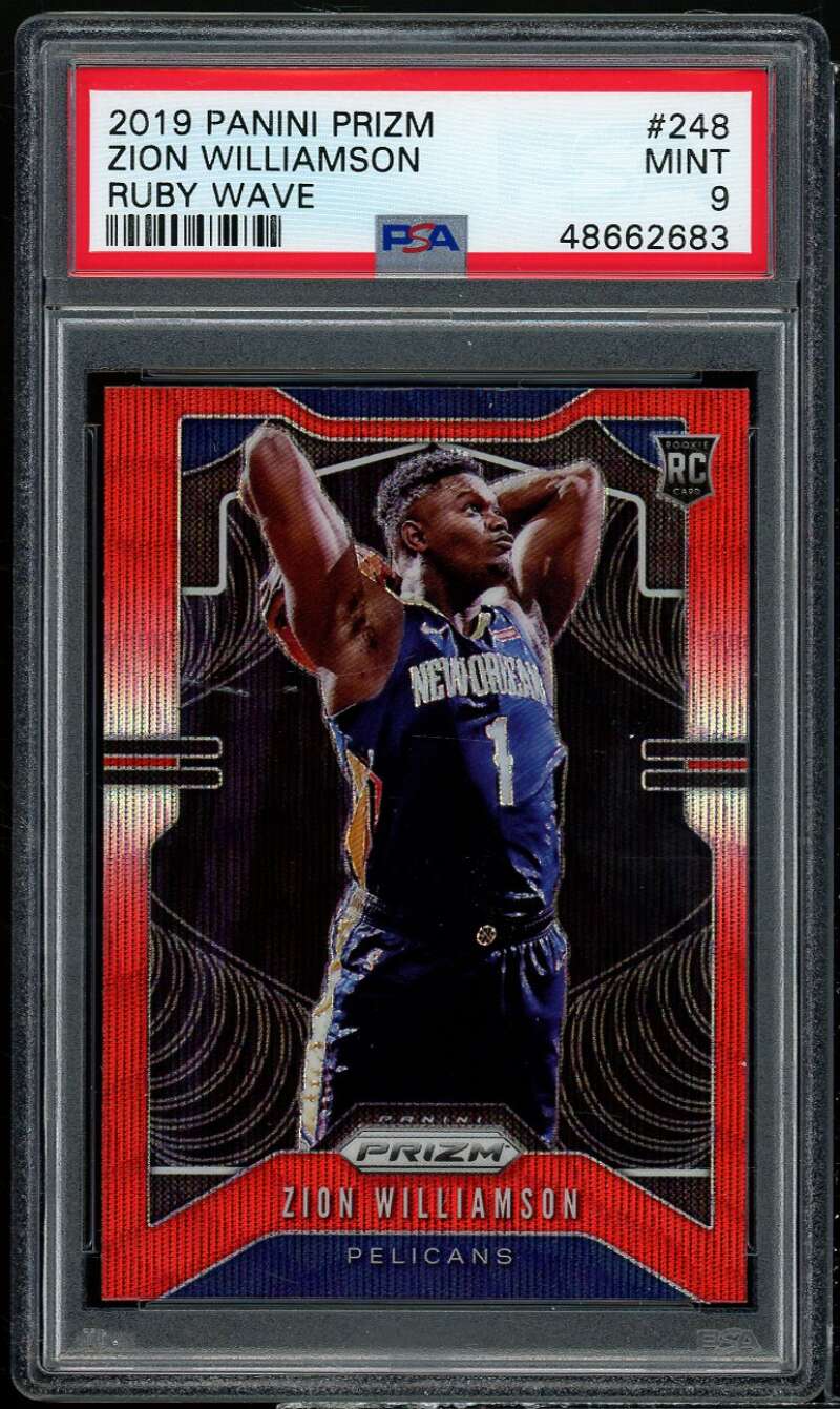 Zion Williamson Rookie Card 2019-20 Panini Prizm Ruby Wave #248 PSA 9 Image 1