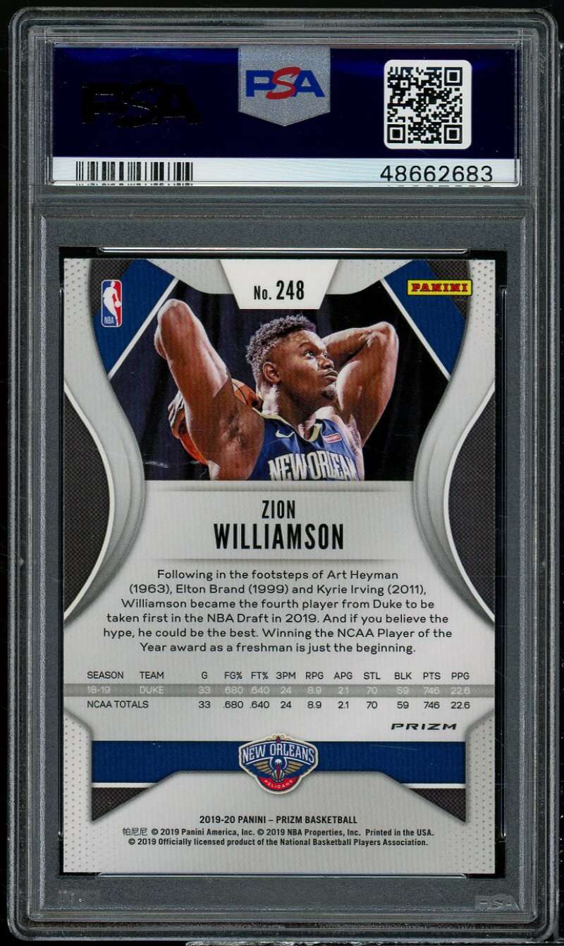 Zion Williamson Rookie Card 2019-20 Panini Prizm Ruby Wave #248 PSA 9 Image 2