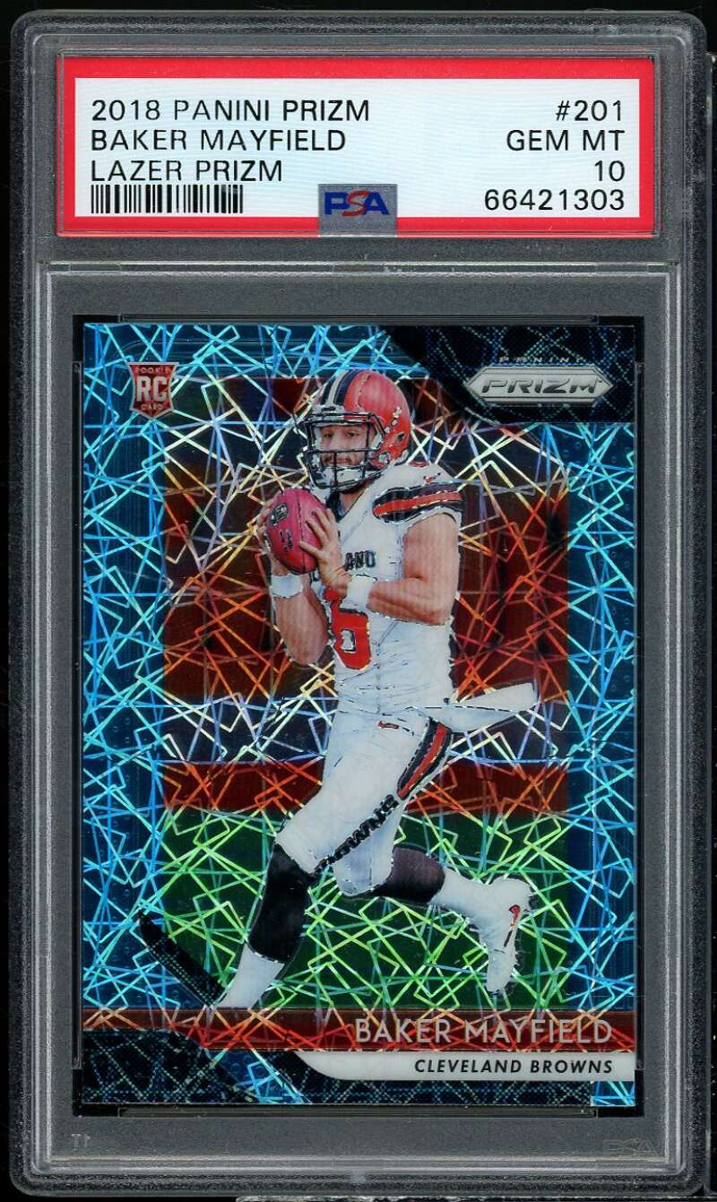 Baker Mayfield Rookie Card 2018 Panini Prizm Lazer Prizm #201 PSA 10 Image 1