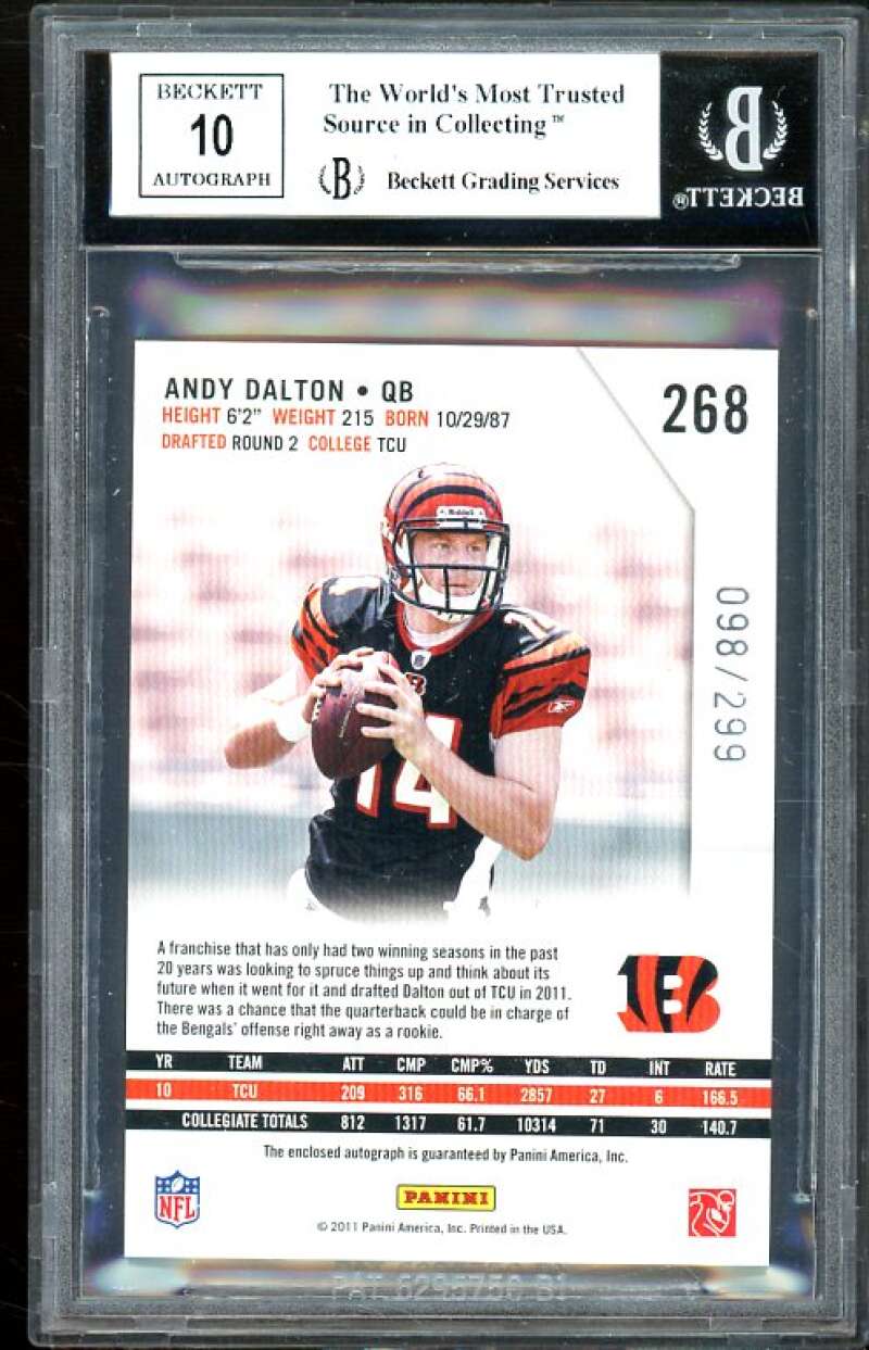 Andy Dalton Rookie Card 2011 Rookies Stars Autograph #268 BGS 9 Image 2