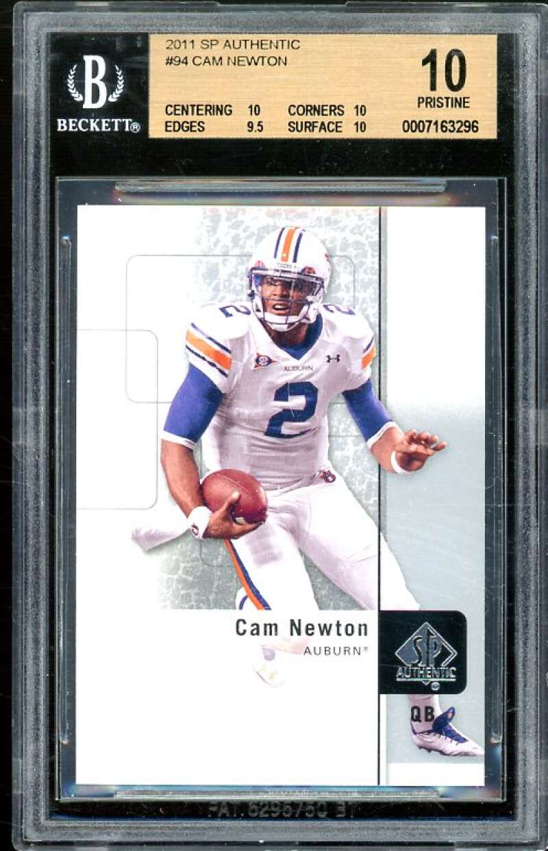 Cam Newton Rookie Card 2011 SP Authentic #94 (PRISTINE) BGS 10 Image 1