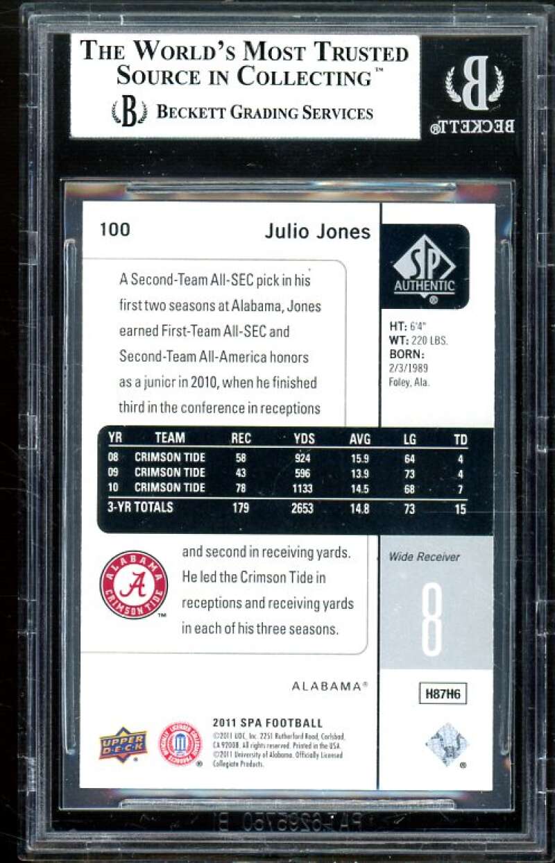 Julio Jones Rookie Card 2011 SP Authentic #100 BGS 8.5 Image 2