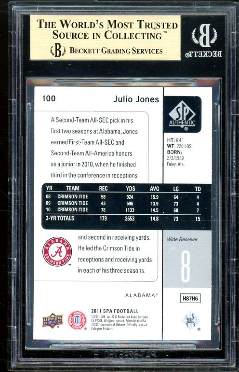 Julio Jones Rookie Card 2011 SP Authentic #100 BGS 9.5 Image 2